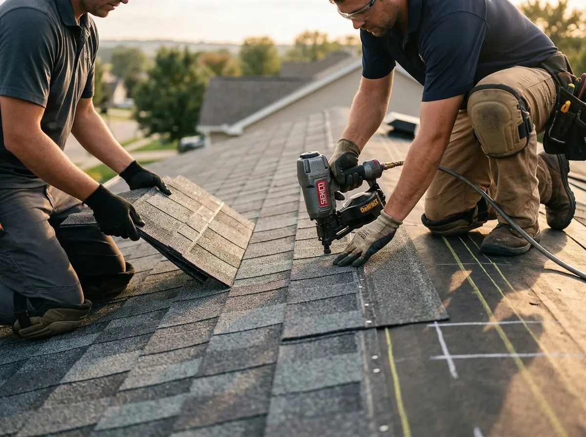 Professional roofer working on a residential roof in Knik-Fairview